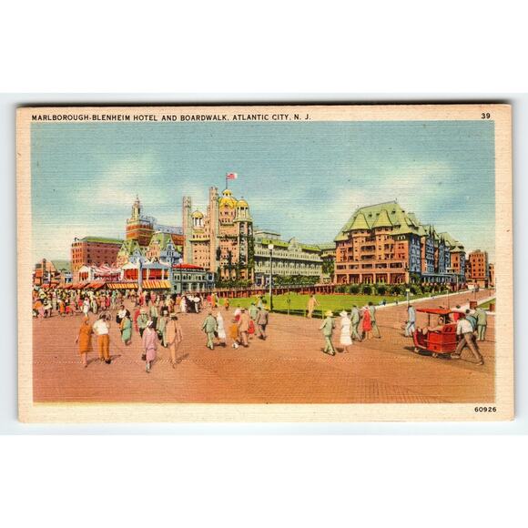 Atlantic City Marlborough-Blenheim Hotel & Boardwalk Postcard Rolling Chairs - Picture 1 of 2
